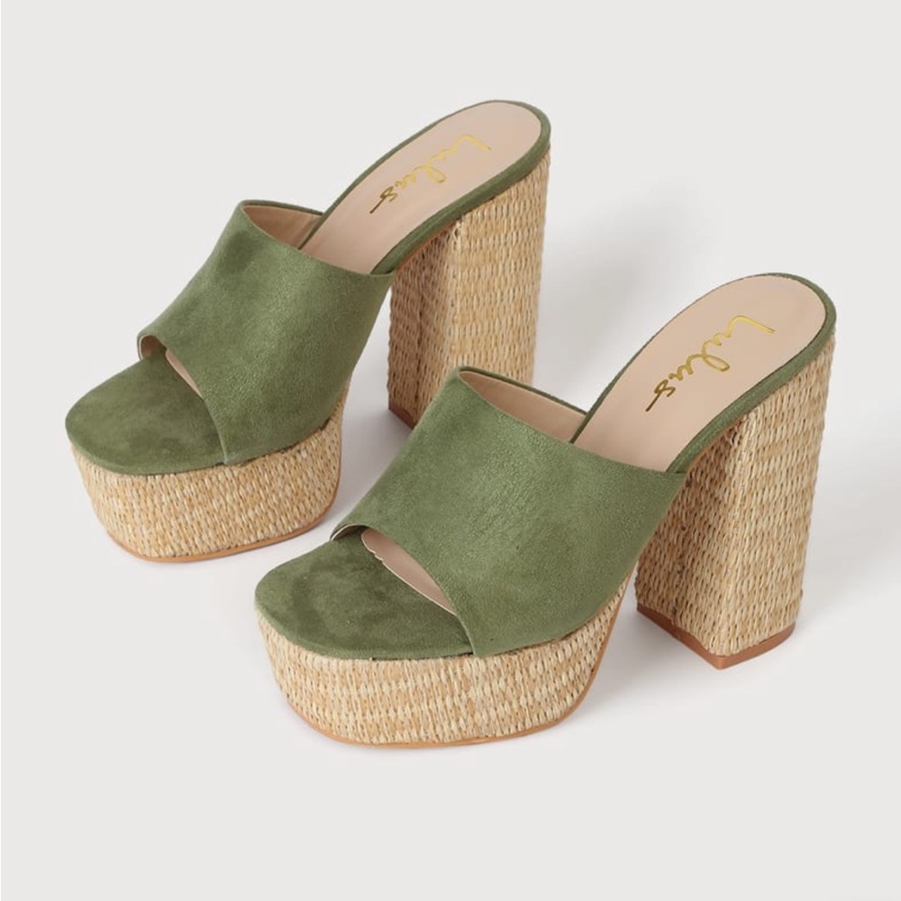 Karinah Sage Suede Raffia Platform Slide Sandals